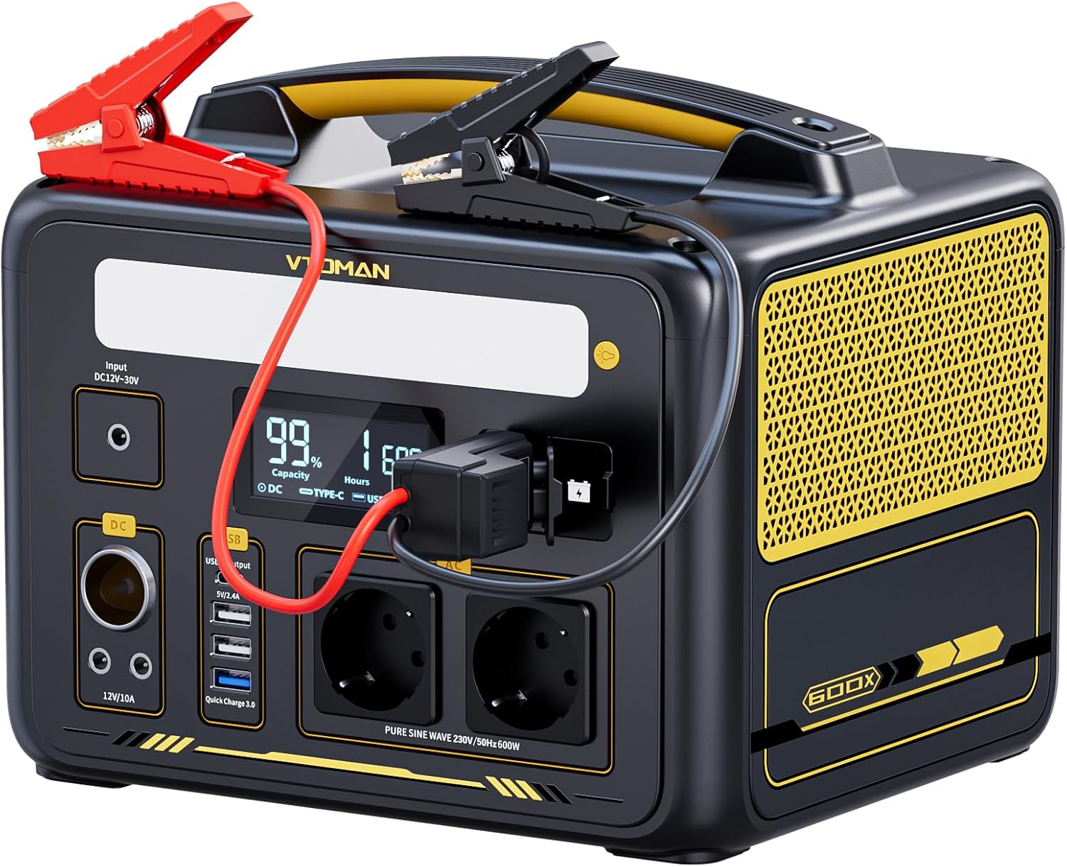 VTOMAN Jump 600X Tragbares Kraftwerk 600 W mit Überbrückungskabel 299 Wh Solargenerator LiFePO4-Batterie-Stromgenerator Mobiler Stromspeicher Erweiterbare Kapazität für Camping-Notfälle