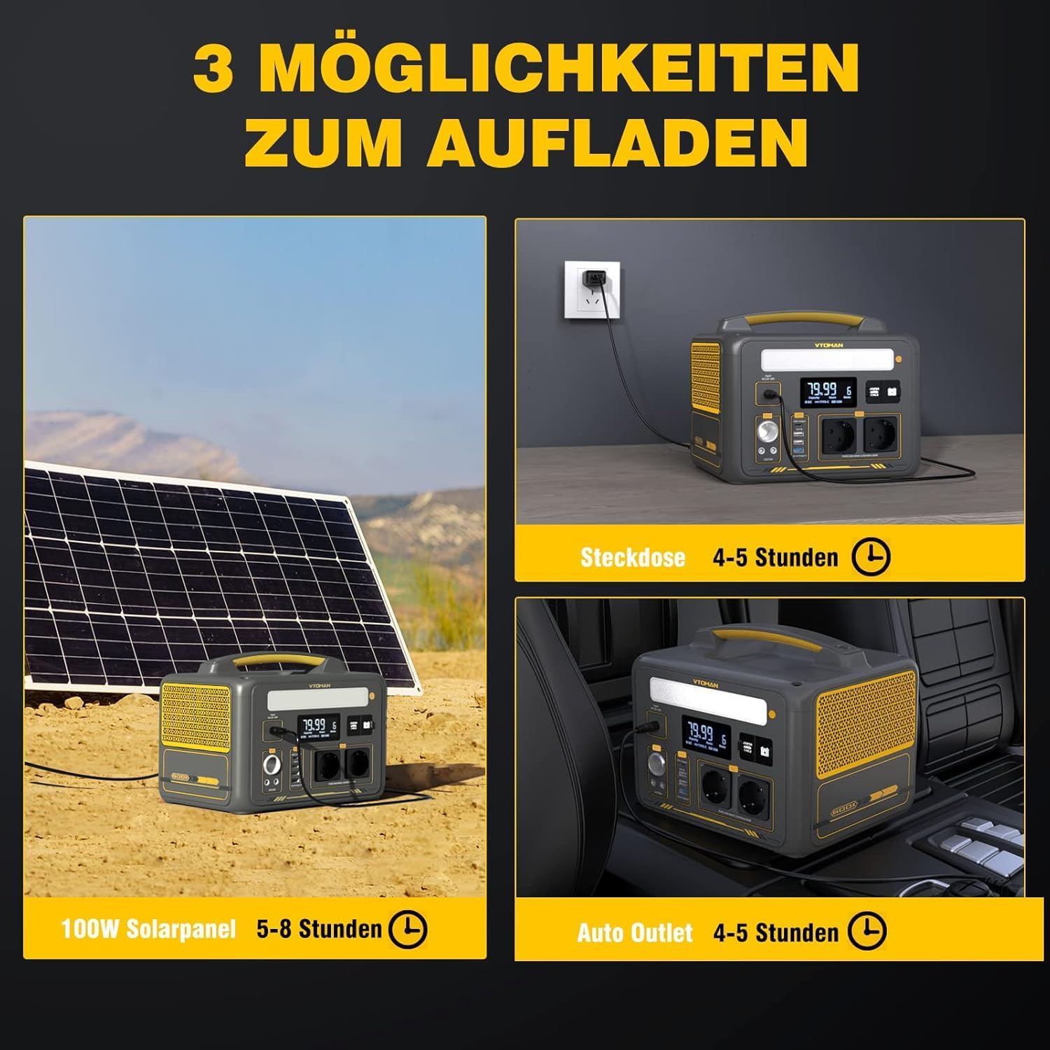 VTOMAN Jump 600X Tragbares Kraftwerk 600 W mit Überbrückungskabel 299 Wh Solargenerator LiFePO4-Batterie-Stromgenerator Mobiler Stromspeicher Erweiterbare Kapazität für Camping-Notfälle – Bild 6