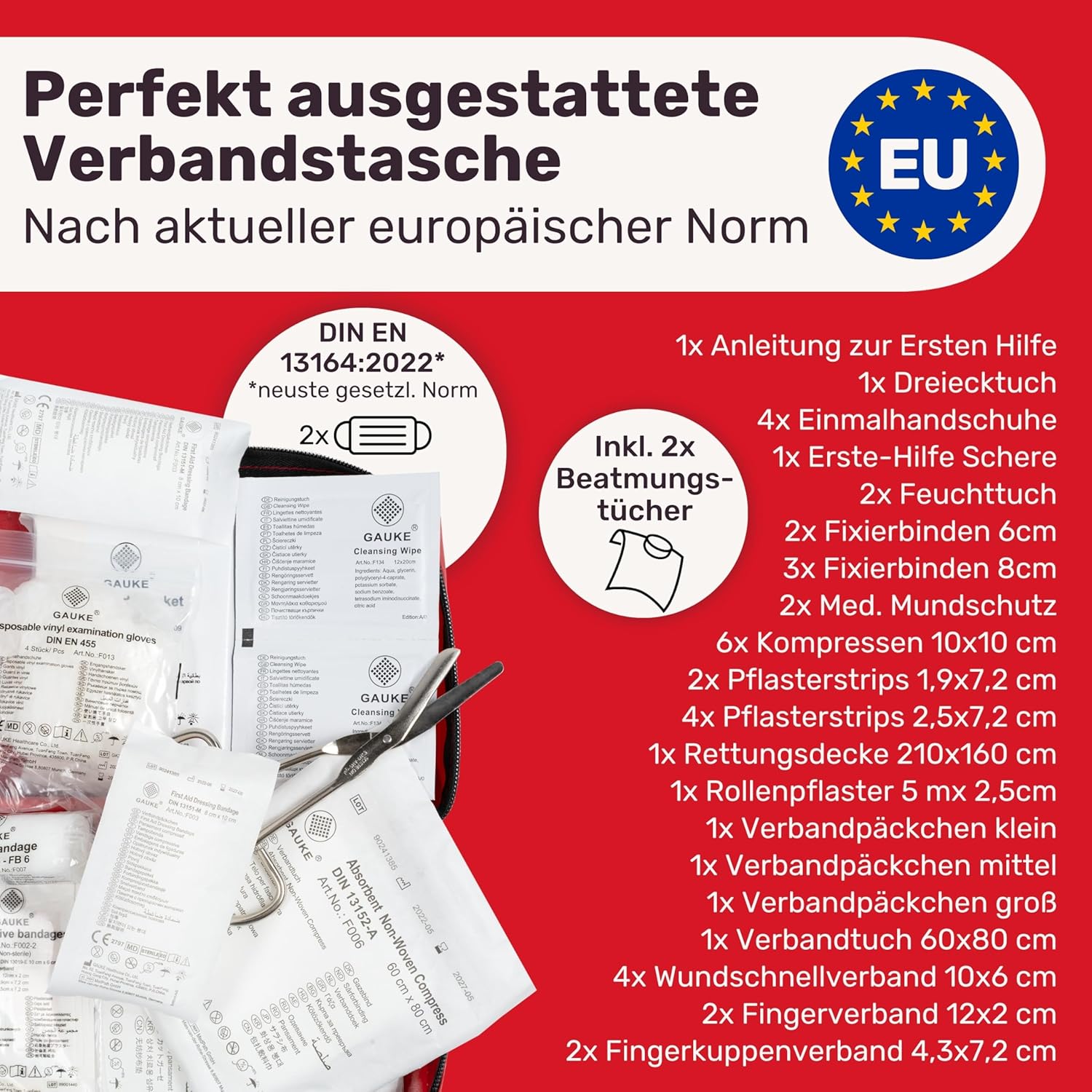 KFZ-Verbandstasche nach aktueller Norm 2026 inkl. Lüftungstücher – KFZ-Verbandkasten europaweit einsetzbar – Verbandskasten DIN 13164:2022 (StVO konform) – Bild 2