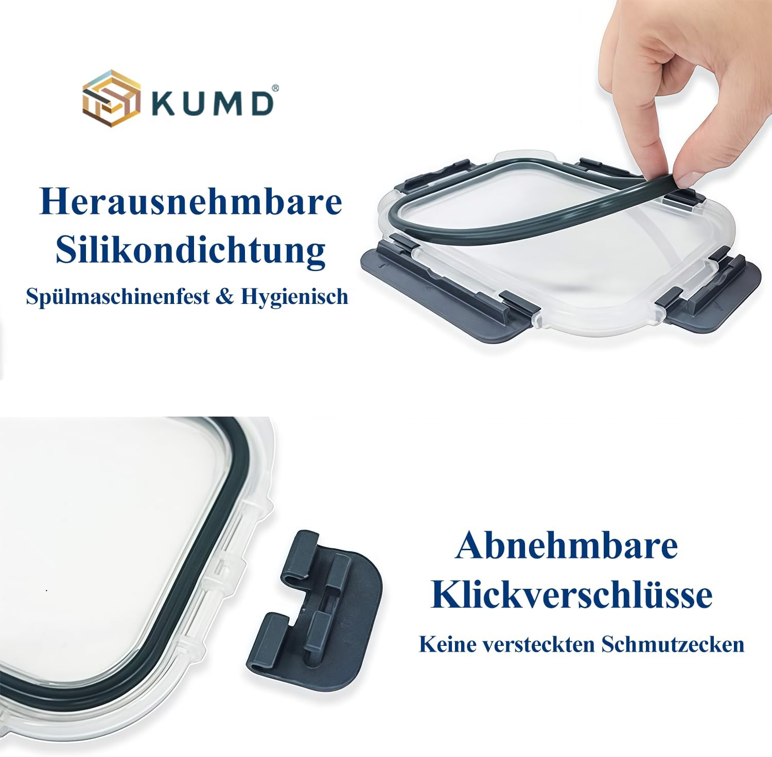 KUMD 20 Teile (10 Sets) Glas-Frischhaltedosen Set für Lebensmittel – undichtungsfrei für Meal Prep & Lunch, Ofen/Mikrowelle/Gefrierfach/Spülmaschine, LFGB-zertifiziert & BPA-frei – Bild 3