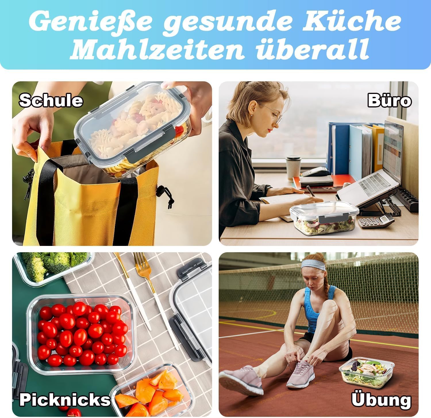 KUMD 20 Teile (10 Sets) Glas-Frischhaltedosen Set für Lebensmittel – undichtungsfrei für Meal Prep & Lunch, Ofen/Mikrowelle/Gefrierfach/Spülmaschine, LFGB-zertifiziert & BPA-frei – Bild 7