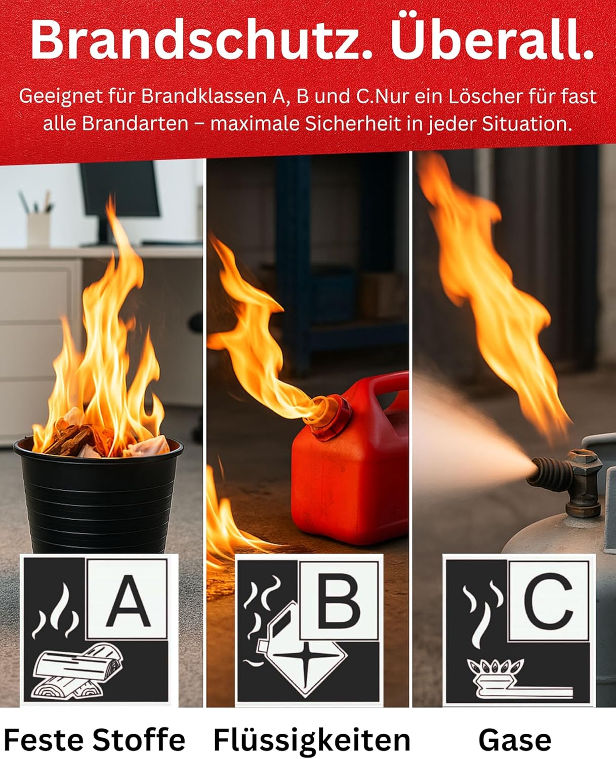 King Feuerlöschpulver, 6 kg, geeignet für die Brandklassen ABC, nach DIN EN3, Dauerdruck 10 LE, inkl. Wandhalterung mit Manometer (2 x Pulver 6 kg), 2 Stück – Bild 3