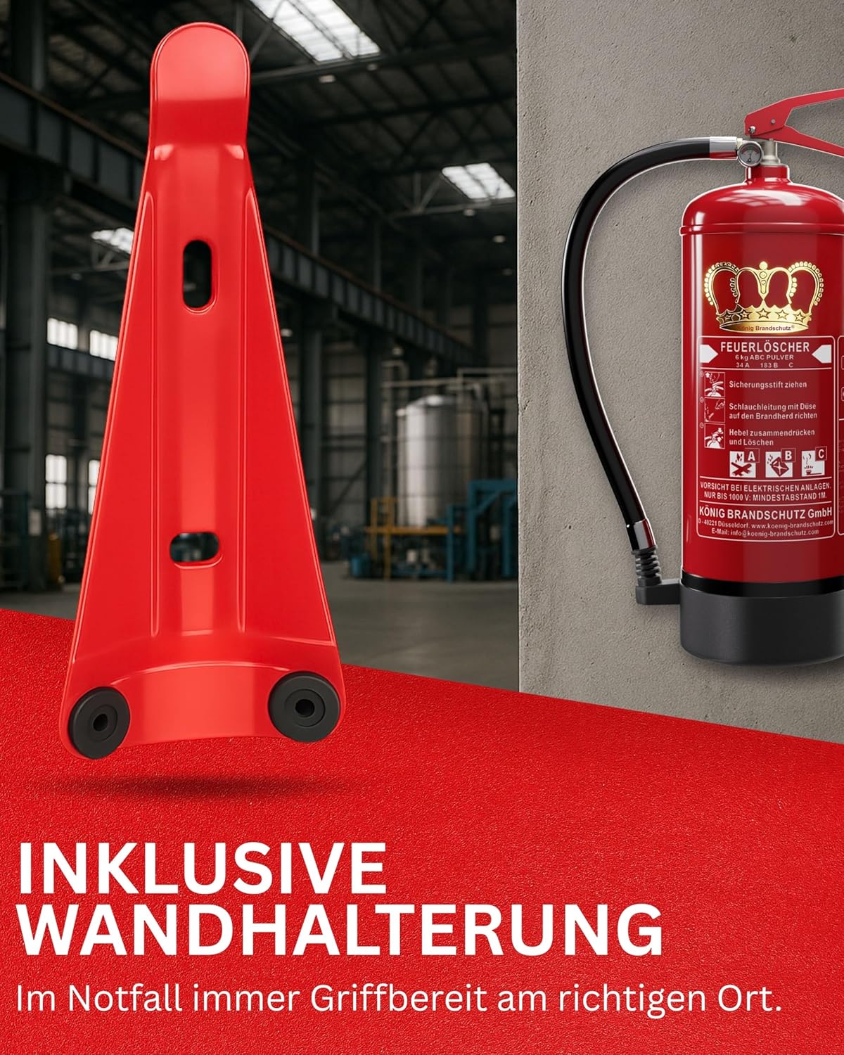 King Feuerlöschpulver, 6 kg, geeignet für die Brandklassen ABC, nach DIN EN3, Dauerdruck 10 LE, inkl. Wandhalterung mit Manometer (2 x Pulver 6 kg), 2 Stück – Bild 5