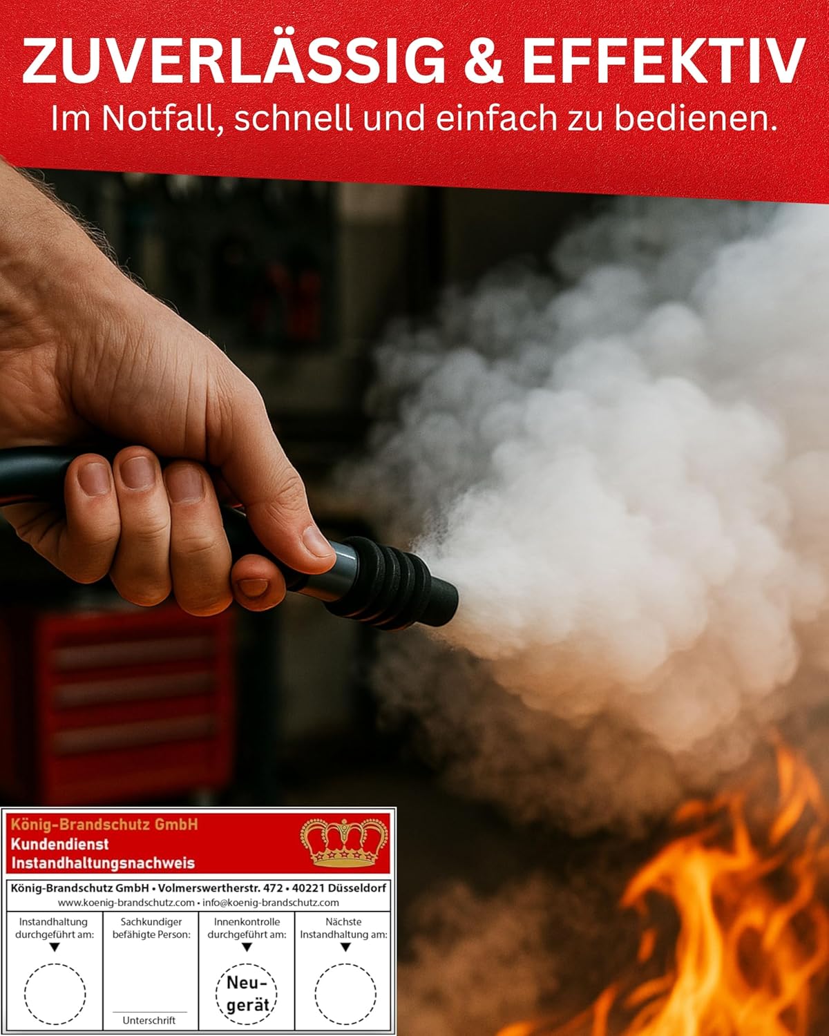 King Feuerlöschpulver, 6 kg, geeignet für die Brandklassen ABC, nach DIN EN3, Dauerdruck 10 LE, inkl. Wandhalterung mit Manometer (2 x Pulver 6 kg), 2 Stück – Bild 6