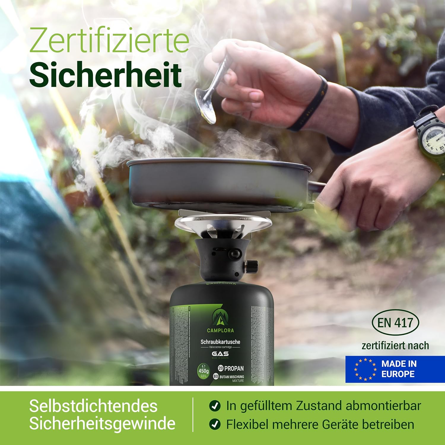 CAMPLORA 2 x 450 g Gaskartuschen passend für Weber Gasgrill Q100/1000 Serie, Propangas & Butangas, Schraubkartusche mit Gewinde für Campingkocher Gaskartuschen Schraubventil Gasflaschen Butan – Bild 3
