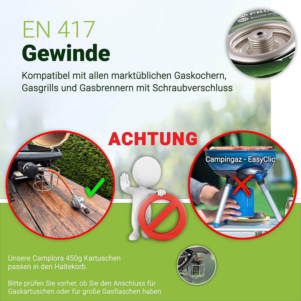 CAMPLORA 2 x 450 g Gaskartuschen passend für Weber Gasgrill Q100/1000 Serie, Propangas & Butangas, Schraubkartusche mit Gewinde für Campingkocher Gaskartuschen Schraubventil Gasflaschen Butan – Bild 5