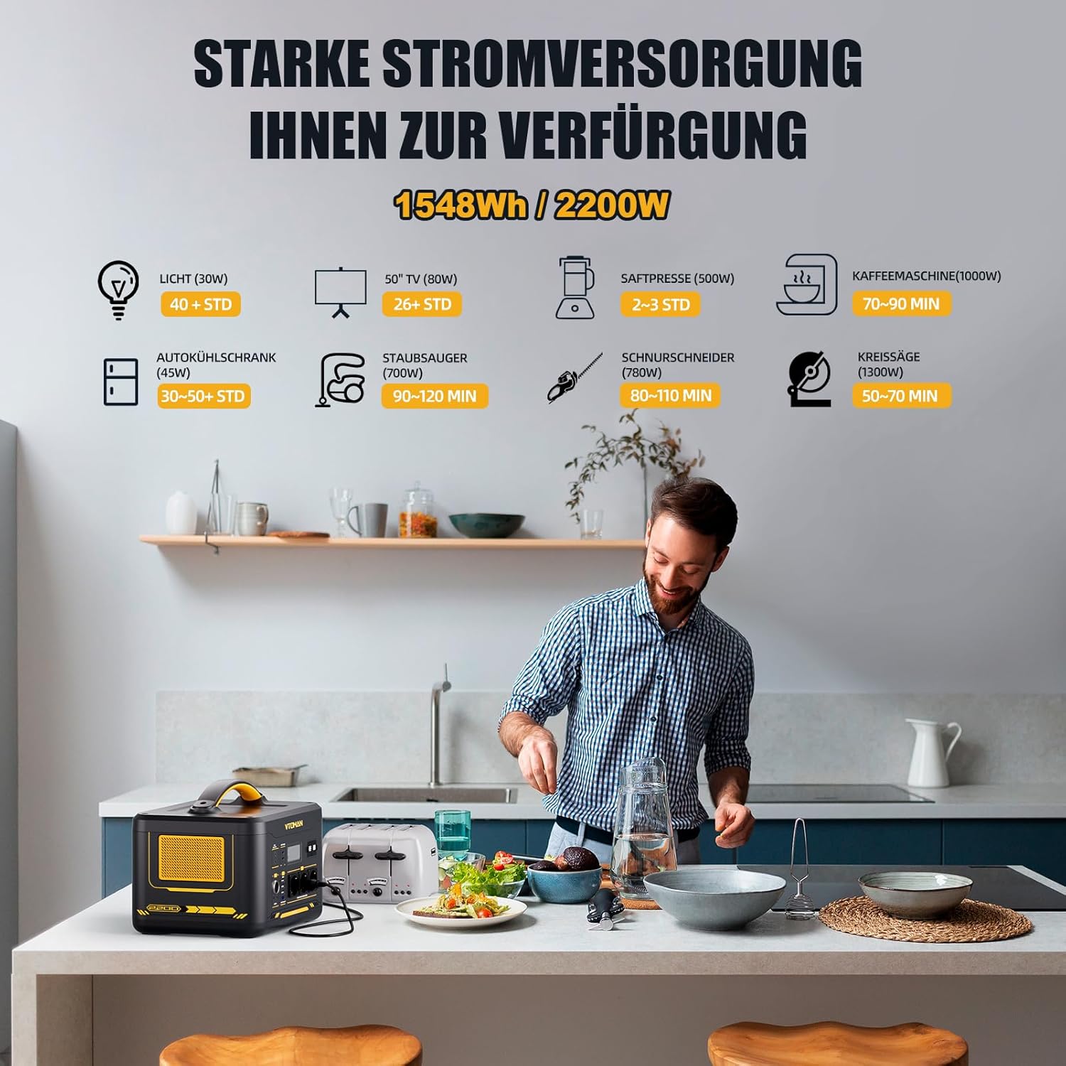 VTOMAN Jump 2200 Tragbares Kraftwerk mit Überbrückungskabel – 1548 Wh/2200 W (Spitze 4400 W) LiFePO4-Akku mit erweiterbarer Kapazität auf 3096 Wh für die sichere Rettung von Fahrzeugen im Notfall – Bild 7