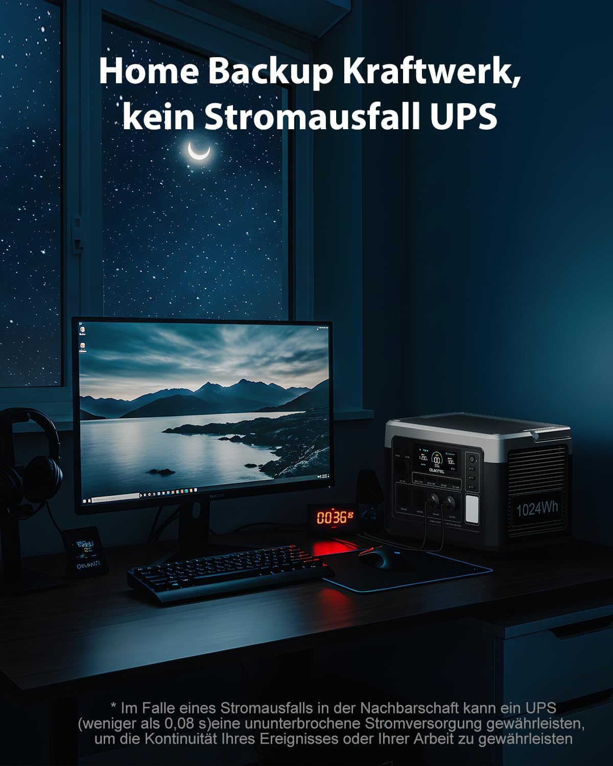 OUKITEL P1000 Plus Tragbares Kraftwerk mit 100 W Solarpanel, 1024 Wh LFP-Batterie-Backup mit 4 x 1800 W AC-Ausgang, Schnellladung von 0–80 % in 40 Minuten, Solargenerator, Notstromgenerator für – Bild 7