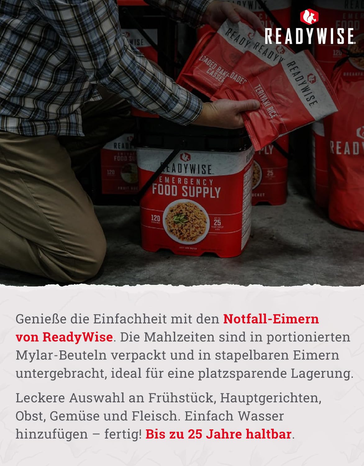 ReadyWise, 120 Portionen, Gemüseeimer, Brokkoli, Zuckermais, grüne Bohnen, Erbsen, gefriergetrocknet, bis zu 25 Jahre haltbar, Notfallnahrung – Bild 7