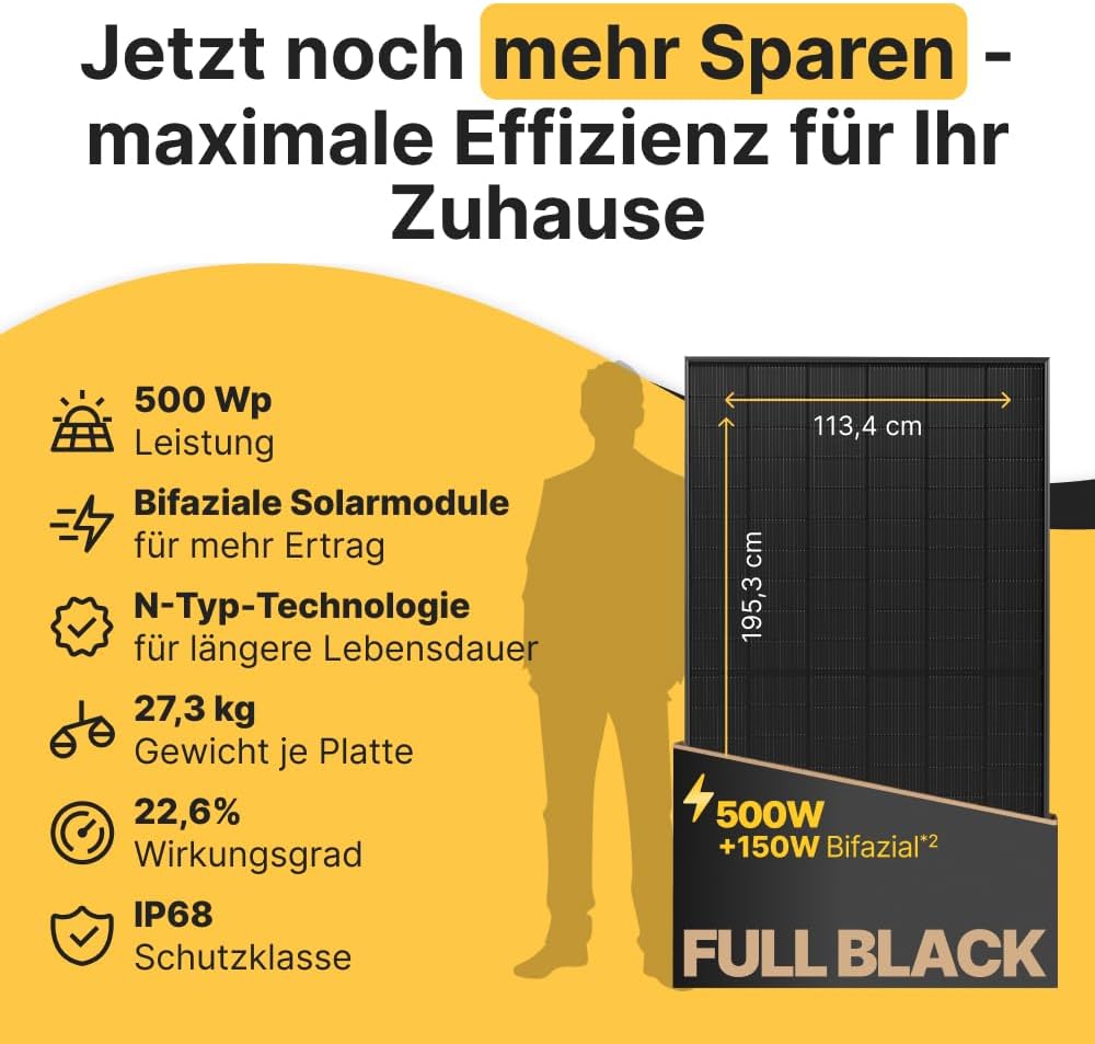 Solakon 1000 W Balkonkraftwerk mit Halterung (Gartenhaus) – 800 W Komplettsteckdose – Neuester 800 Watt Wechselrichter – Solaranlage Komplettset – 500 W bifaziale Solarmodule inklusive Zubehör – Bild 7