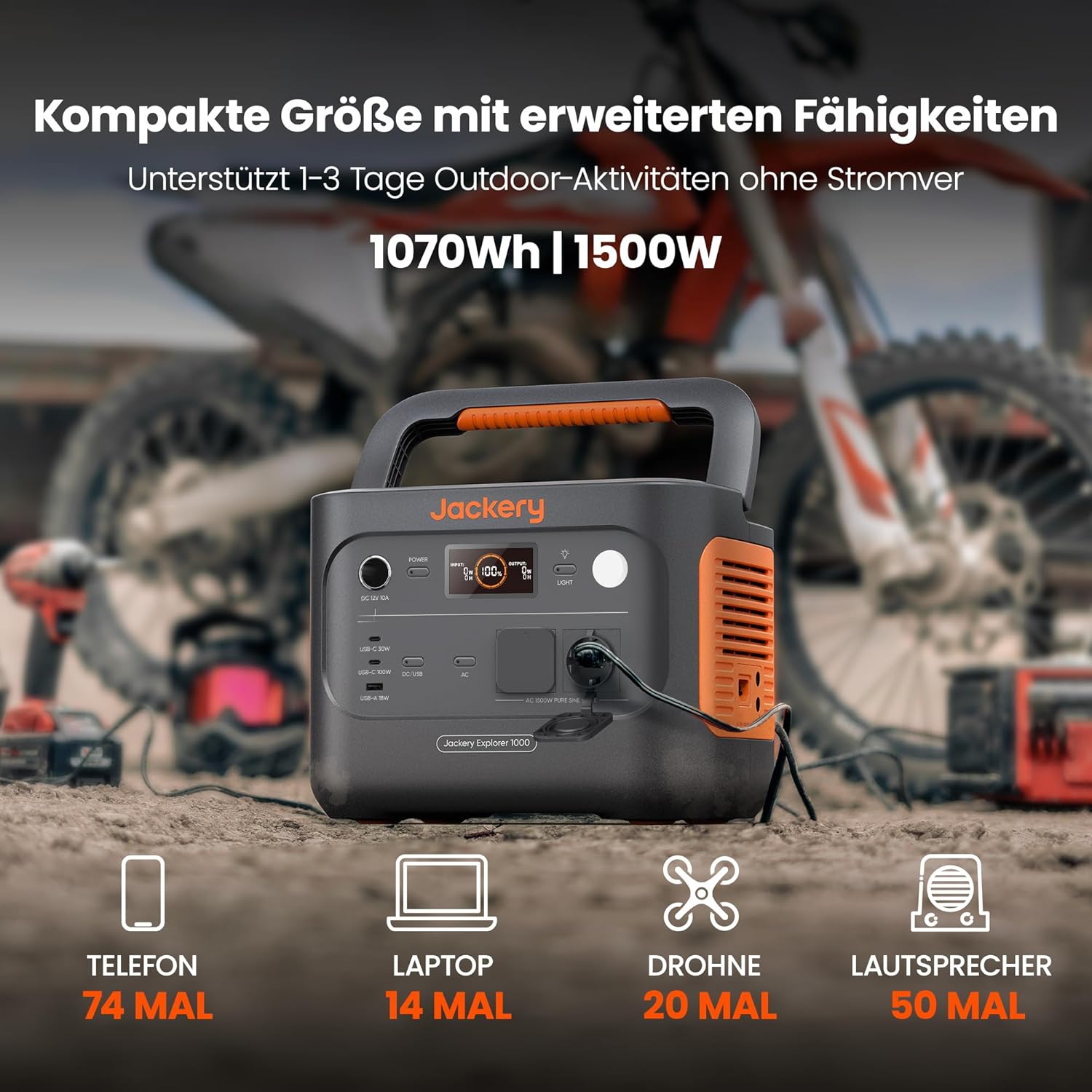 Jackery Solargenerator 1000 v2 mit 100 W Solarpanel, 1070 Wh LiFePO4 tragbares Kraftwerk, 1500 W AC/100 W USB-C-Ausgang, 1 Stunde Schnellladung für Outdoor, netzunabhängig, Wohnmobil, Notfall – Bild 3