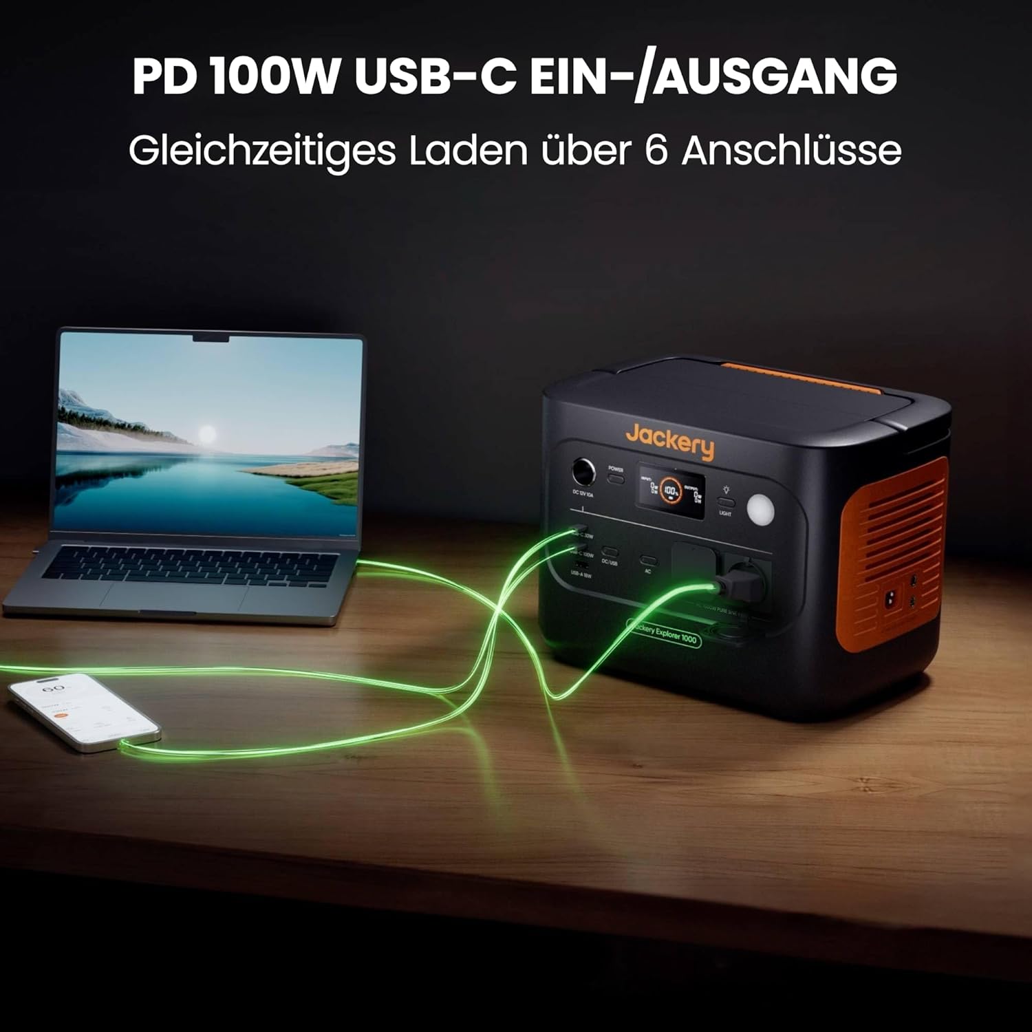 Jackery Solargenerator 1000 v2 mit 100 W Solarpanel, 1070 Wh LiFePO4 tragbares Kraftwerk, 1500 W AC/100 W USB-C-Ausgang, 1 Stunde Schnellladung für Outdoor, netzunabhängig, Wohnmobil, Notfall – Bild 8
