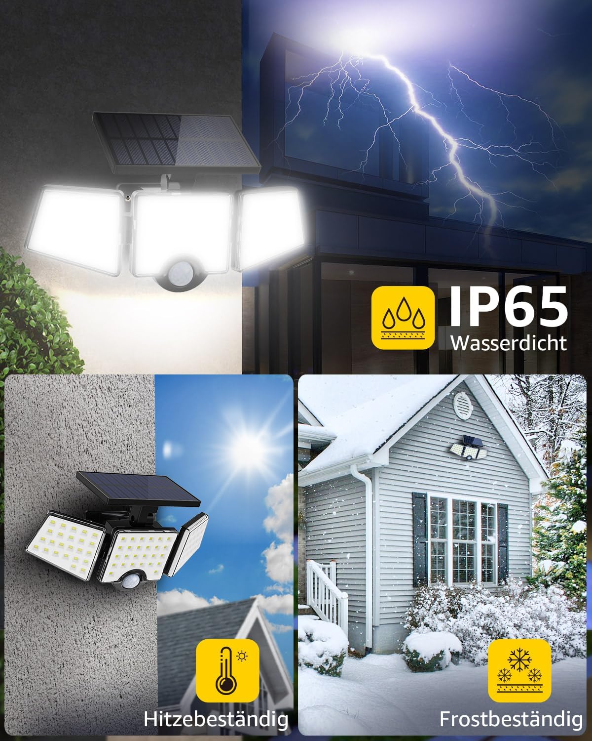 LE Solarleuchten für den Außenbereich mit Bewegungsmelder, 3 verstellbarer Kopf 70 LED 6500K Solarleuchte Außen Solar Wandleuchte IP64 Wasserdicht, Außenleuchte 270° Winkel für Garten, Balkon, Garage, Hof – Bild 5