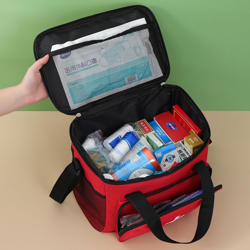 Reise-Apothekentasche, 14 l, XXL-Erste-Hilfe-Tasche, leer, mit Henkel/Umhängegurt, wasserdicht, für Zuhause, Schule, Auto, Reisen, Camping, Wandern (grün) – Bild 3