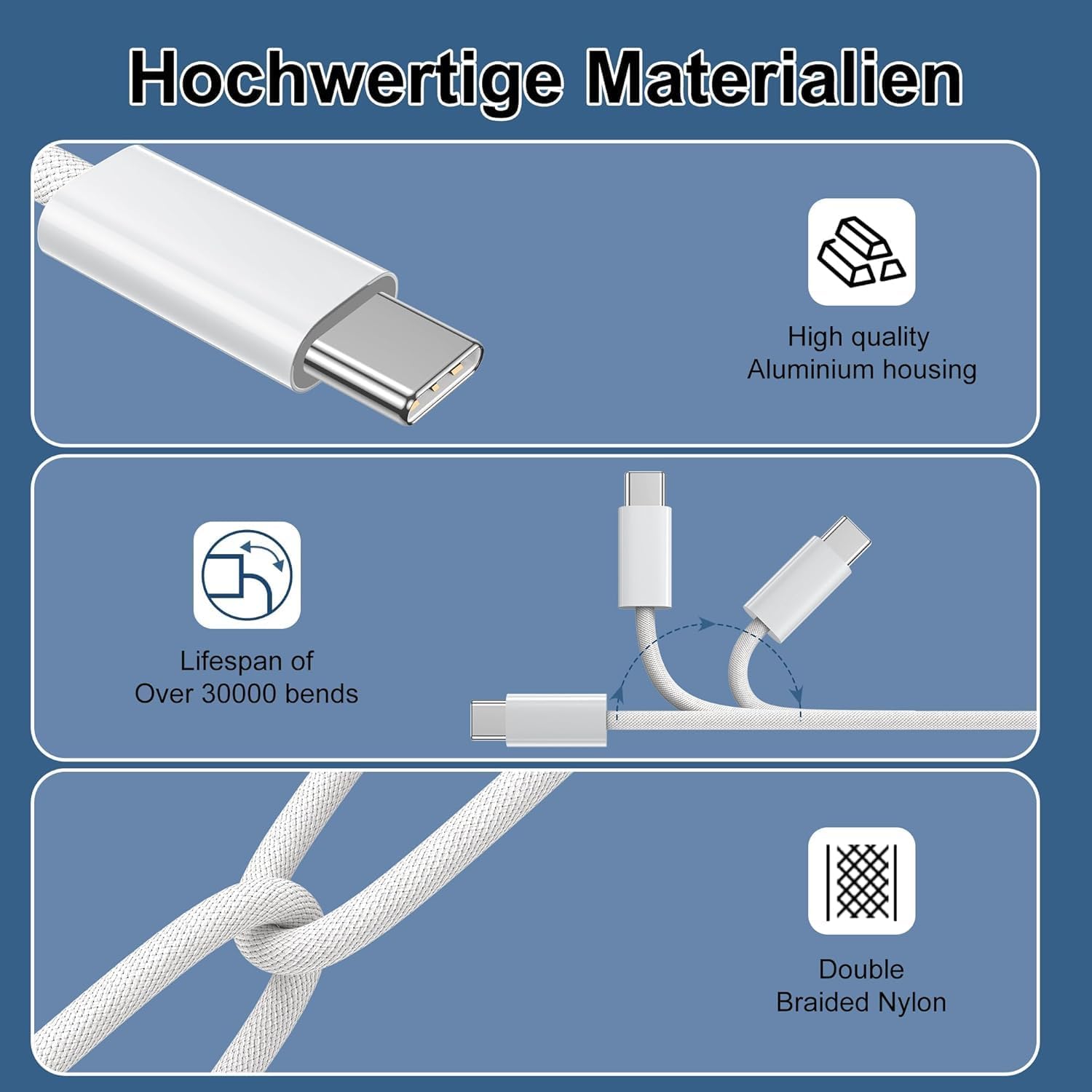 NIBIKIA USB C Kabel 100W 1m (2 Stück) Schnellladekabel USB C auf USB C, Ladekabel USB-C Ladegerät für iPhone 17/Air/Pro/Pro Max, iPhone 16/15/Plus/Pro/Pro Max, MacBook, Galaxy S26/S25/S24/S23 – Bild 6