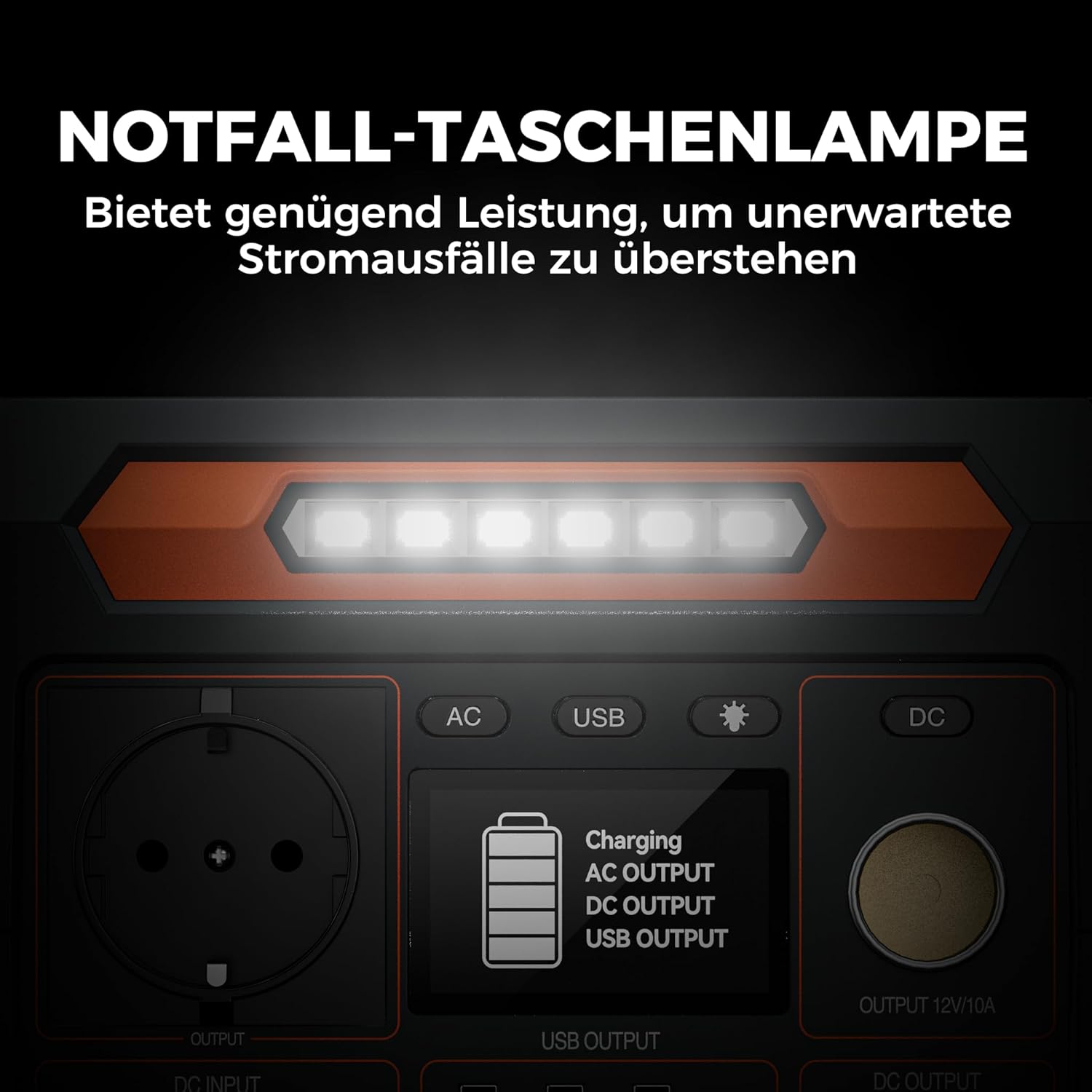 FlashFish P66 Tragbares Kraftwerk 230,88 Wh, Solargenerator 300 W (Spitzenleistung: 600 W) mit 2 Gleichstromanschlüssen, 4 USB-Anschlüssen, LED-Leuchten, Notstromgenerator-Batterie für Camping, Unterwegs, Stromausfälle – Bild 6