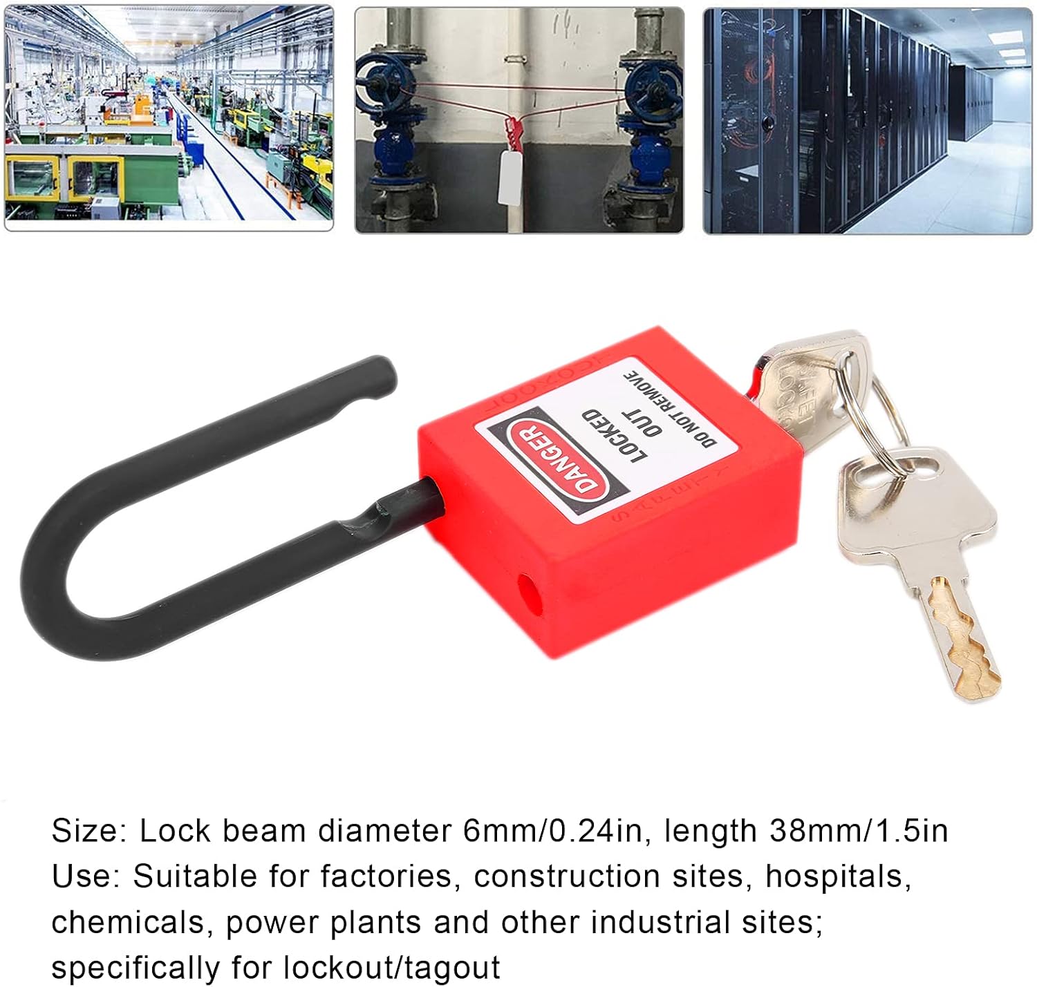 10 Sätze 38-mm-Nylon-Industrie-Nylon-Vorhängeschloss, staubdichtes Vorhängeschloss, staubdichte technische Isolierung, Sicherheitswerkzeug für Fabriken, gelb (rot) – Bild 9