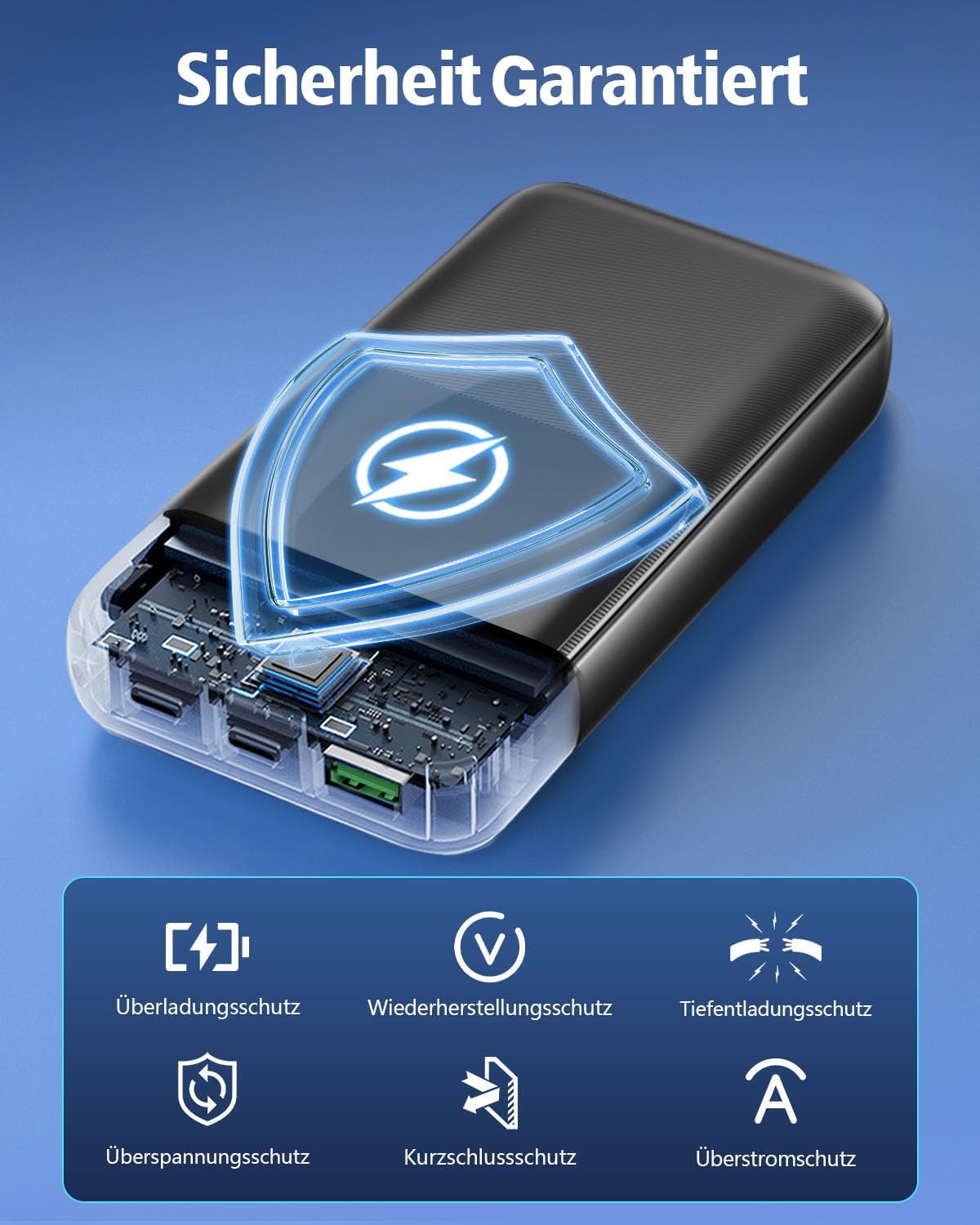 Powerbank 26800 mAh, tragbares Ladegerät mit 3 Anschlüssen und 2 integrierten Kabeln, USB C Schnelllade-Powerbank, externer Akku kompatibel mit iPhone 17 16 15 14 13 Android, Mattschwarz – Bild 7