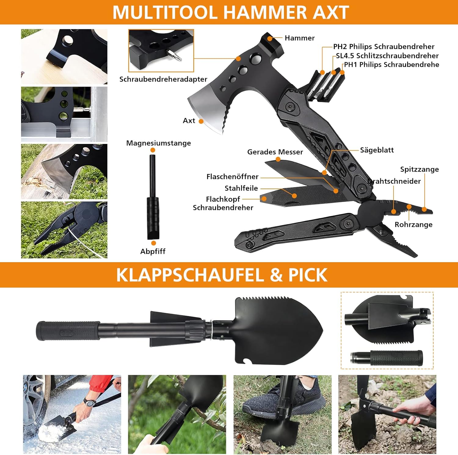 Outdoor-Notfall-Überlebensset mit Erste-Hilfe-Set, 180-teilig, Überlebensausrüstung mit Wasserfilter-Strohhalm, Multitool/Hammer/Axt, Geschenke für Männer, Camping, Abenteuer, Outdoor-Wandern – Bild 3