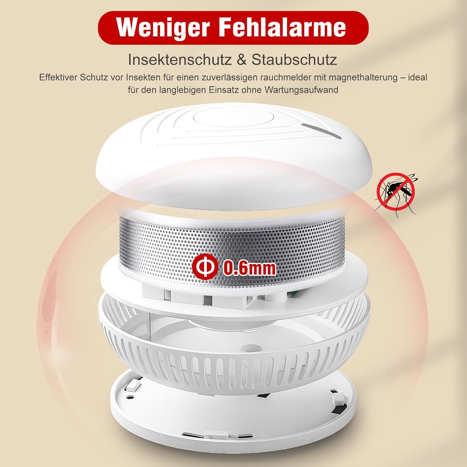 DAYTECH Rauchmelder 10-Jahres-Batterie – 4er-Set Rauchmelder mit Magnethalter-Set, TÜV Rheinland zertifiziert, Feueralarm & Feuermelder mit 85 dB Signal/Test/Stummschalter – Bild 7