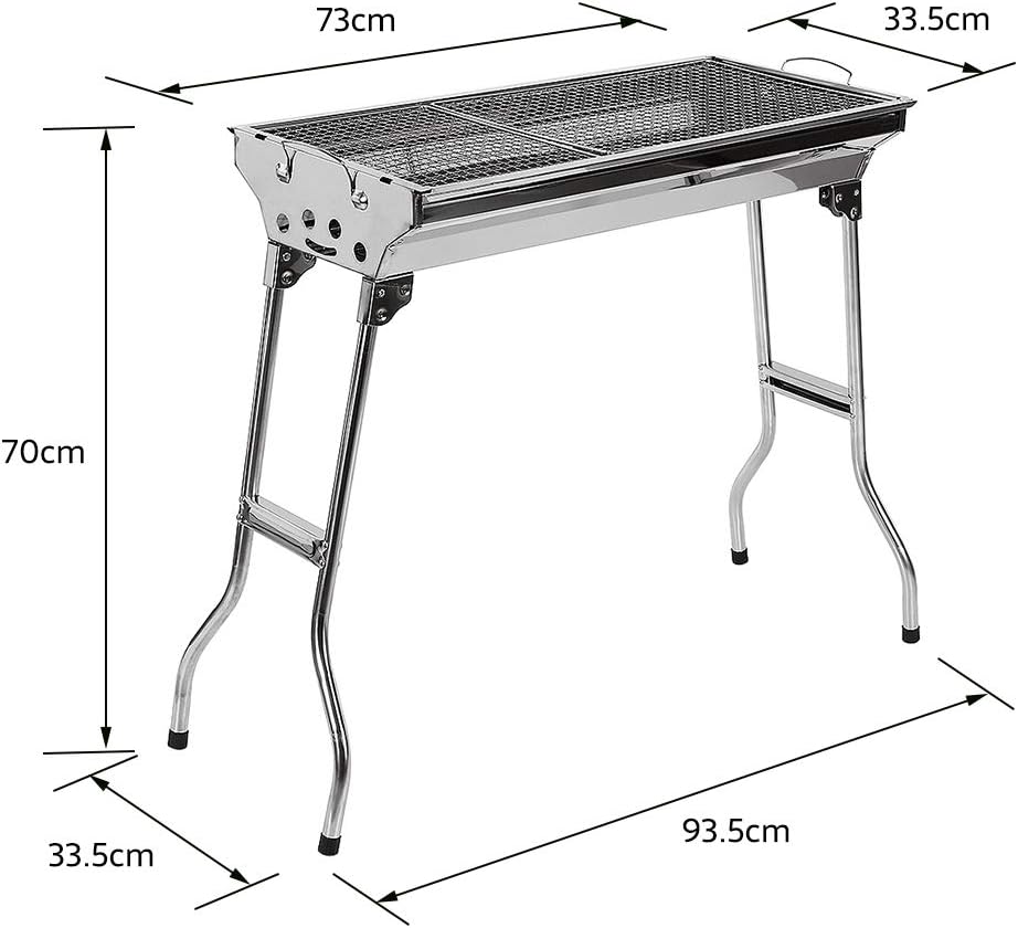 Holzkohlegrill mit Ständer, Edelstahl-Holzkohlegrill, faltbar und tragbar, geeignet für Outdoor-Grillpartys von 5–10 Personen, Grillwagen Holzkohlegrill (73 x 33,5 x 70 cm) – Bild 3