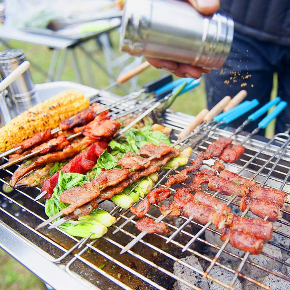 Holzkohlegrill mit Ständer, Edelstahl-Holzkohlegrill, faltbar und tragbar, geeignet für Outdoor-Grillpartys von 5–10 Personen, Grillwagen Holzkohlegrill (73 x 33,5 x 70 cm) – Bild 6