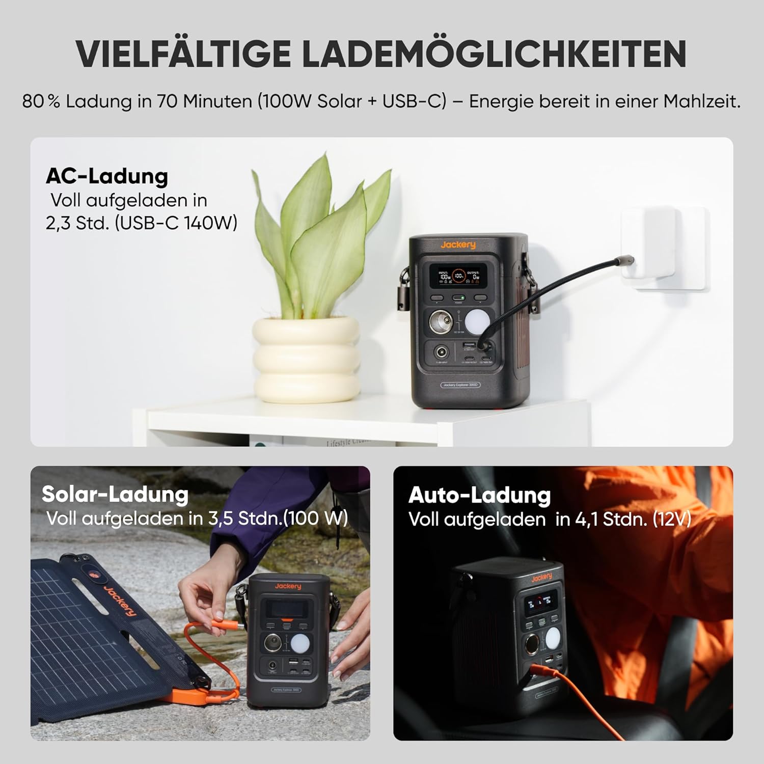 Jackery Explorer 300D Tragbares Kraftwerk mit 40-W-Solarpanel | 288 Wh LFP-Akku, 300 W Gleichstromleistung, ultraleicht und kompakt, für Camping, Outdoor, Zuhause, Wohnmobil – Bild 4