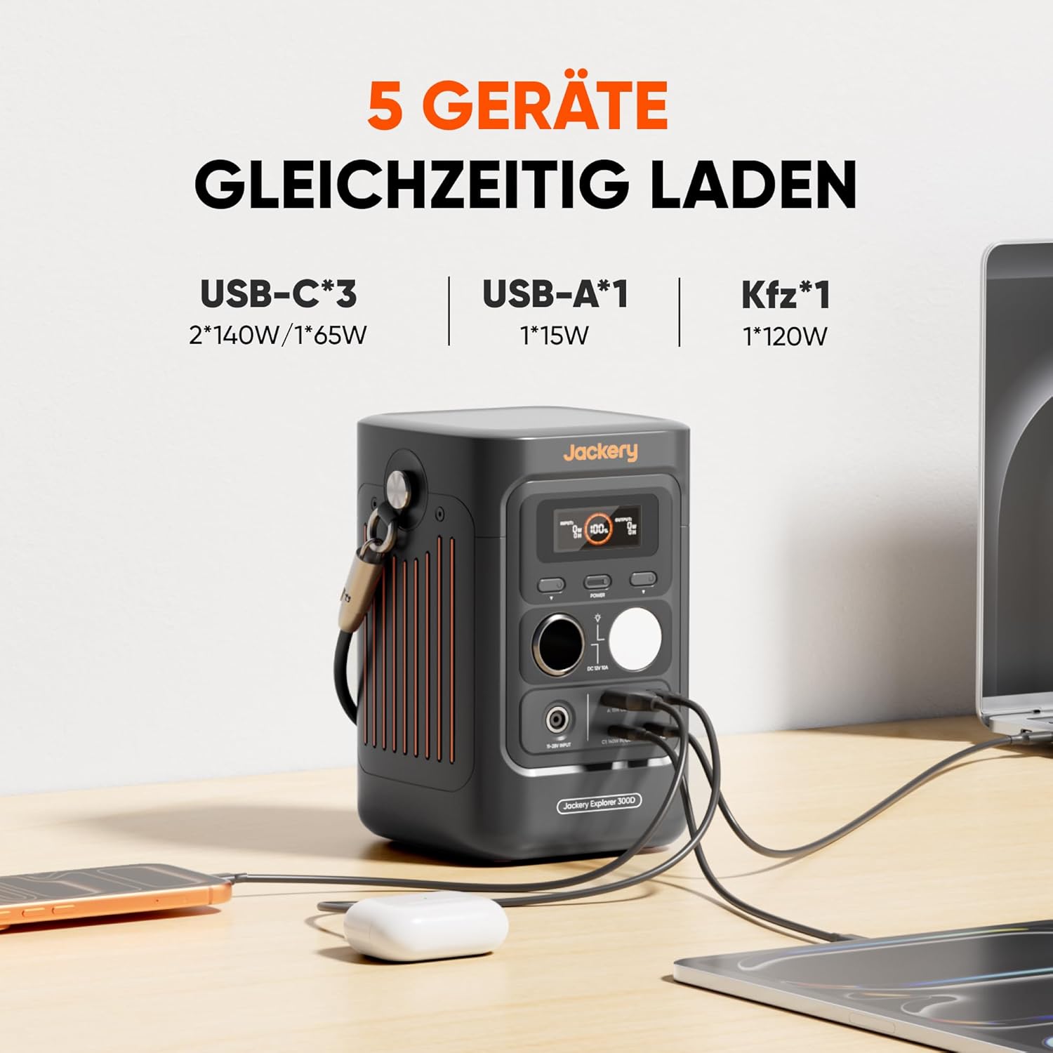 Jackery Explorer 300D Tragbares Kraftwerk mit 40-W-Solarpanel | 288 Wh LFP-Akku, 300 W Gleichstromleistung, ultraleicht und kompakt, für Camping, Outdoor, Zuhause, Wohnmobil – Bild 7