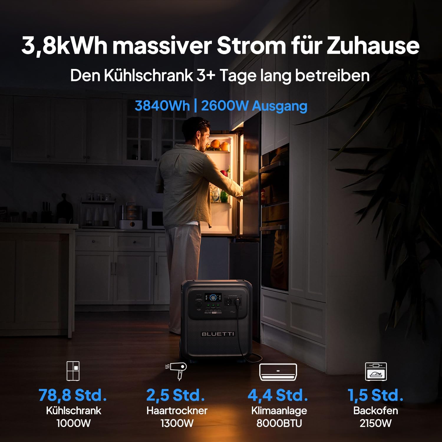 BLUETTI Elite 400 Power Station mit 2 x 200 W Solarpanels, 3840 Wh LFP-Batterie mit 2600 W AC-Ausgängen (3900 W Power Lifting), Notstrombatterie mit hoher Kapazität und Rädern für zu Hause – Bild 2