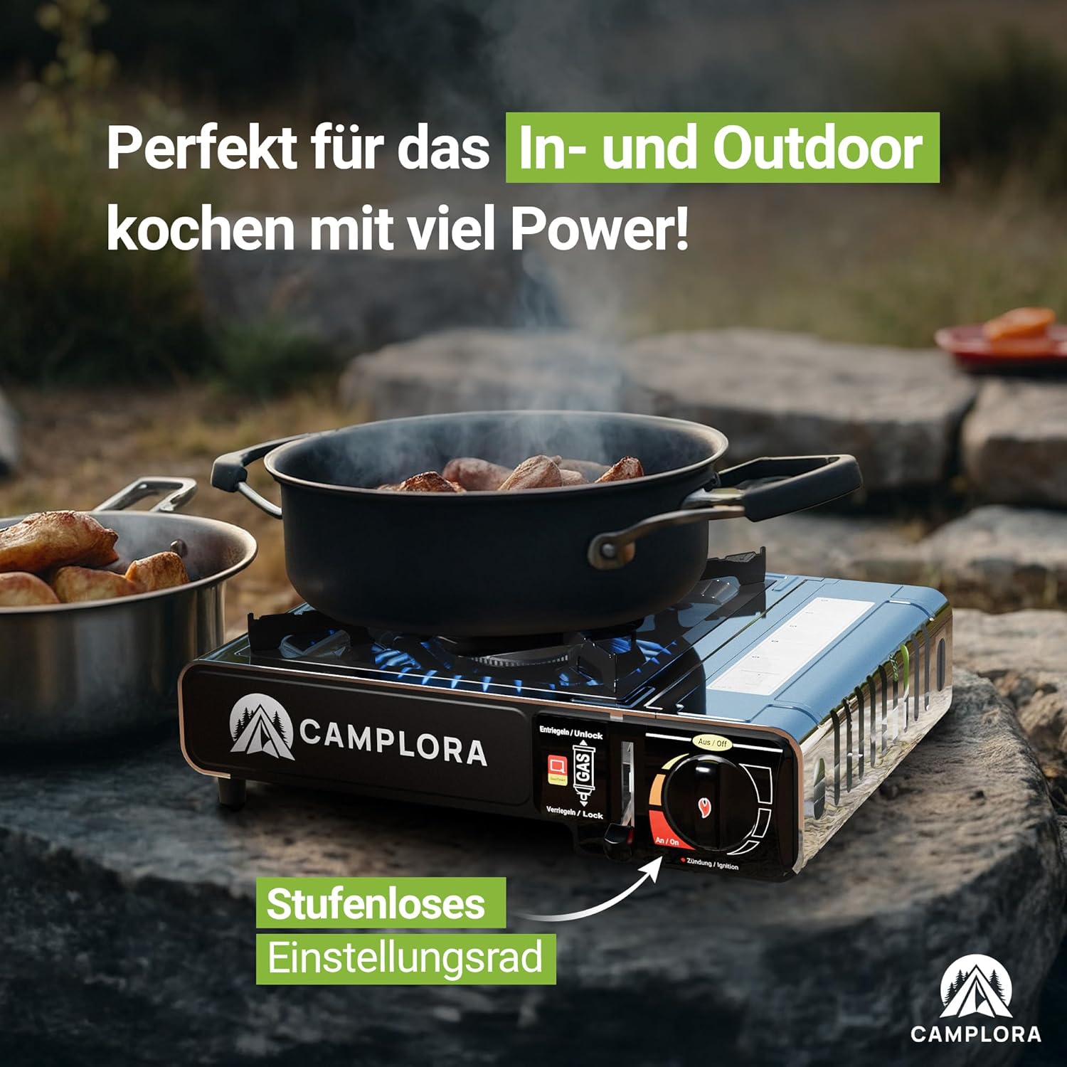 CAMPLORA Gaskocher für MFS-1a-Kartuschen inklusive Tragetasche mit Piezo-Zündung – Campingkocher 2,2 kW – inklusive Sicherheitsabschaltung – Bild 4