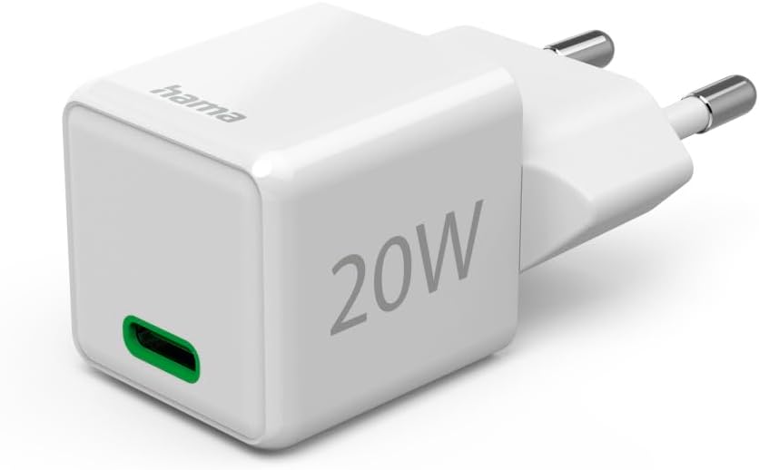 Hama Schnellladegerät mit USB-C (unterstützt Power Delivery und Qualcomm Quick Charge, 20 W, Super-Mini-Größe 2,75 x 2,75 x 2,90 cm, ideal für iPhone) weiß