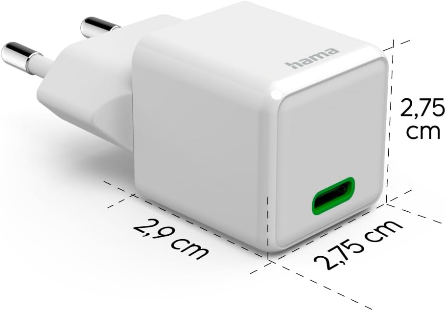 Hama Schnellladegerät mit USB-C (unterstützt Power Delivery und Qualcomm Quick Charge, 20 W, Super-Mini-Größe 2,75 x 2,75 x 2,90 cm, ideal für iPhone) weiß – Bild 3