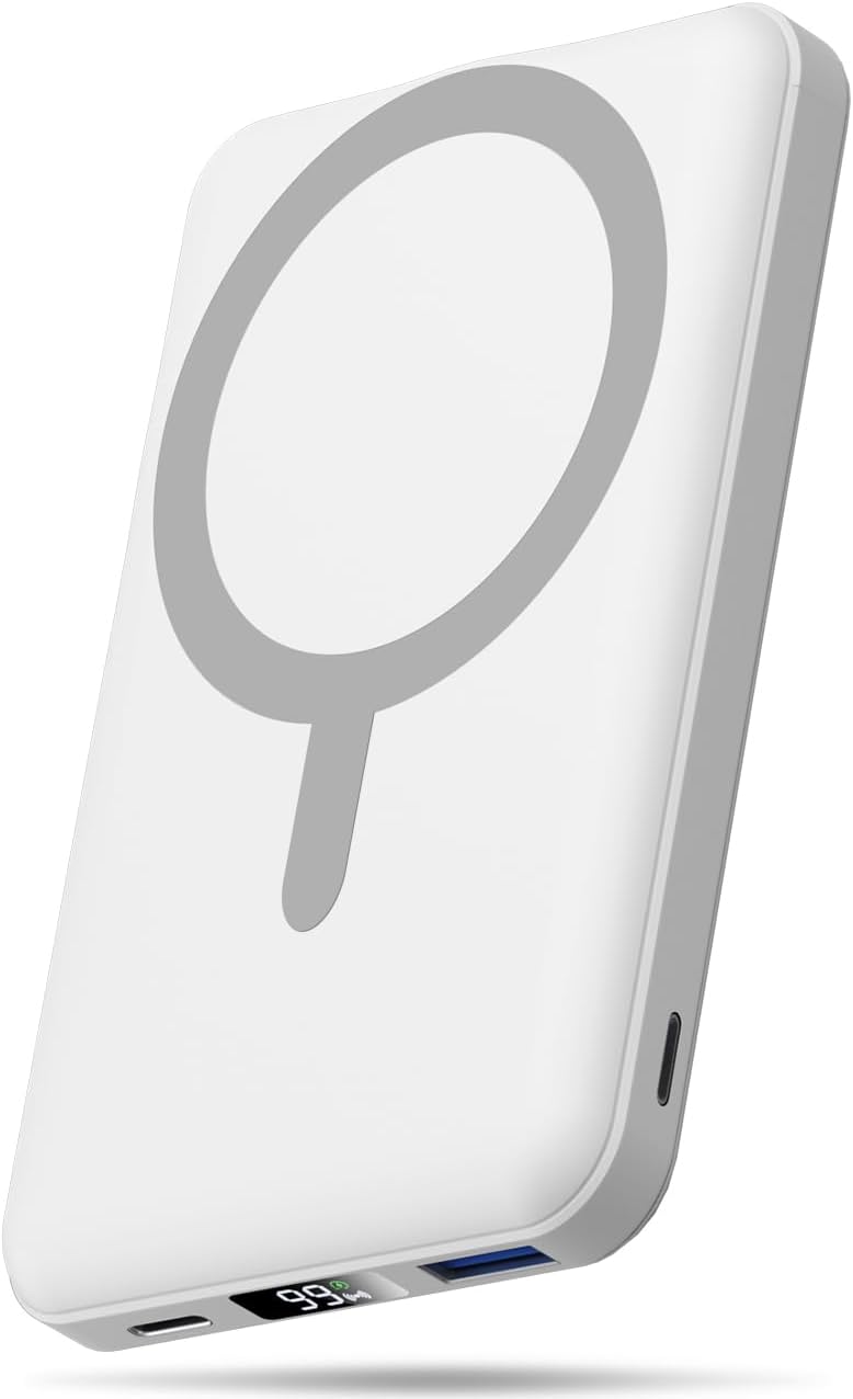 AOGUERBE für MagSafe Wireless Power Bank, Magnetische Power Bank 10000 mAh mit USB C In & Out, 22,5 W Schnelllade-Akkupack Induktives Laden für iPhone 17/16/15/14/13/12/11/Pro/Plus/Pro Max-Serie (Weiß)