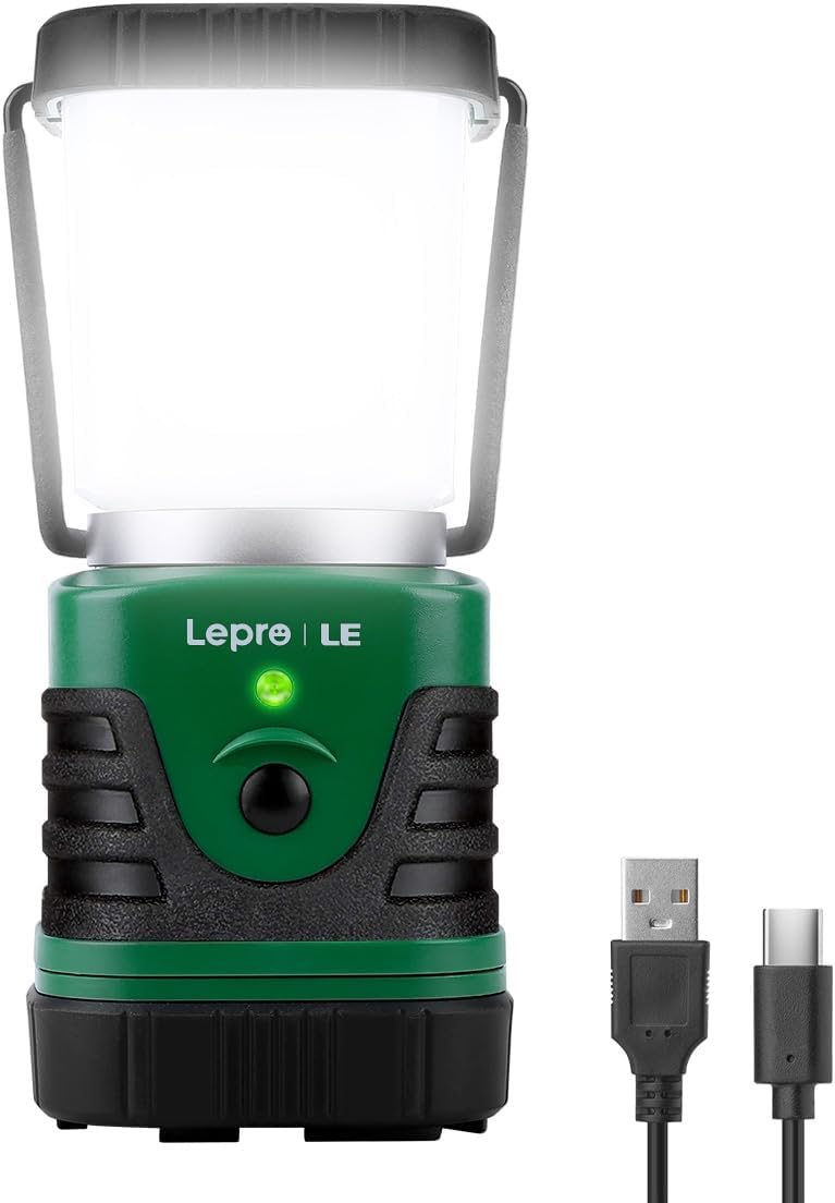 LE Tragbare LED-Campinglaterne, superheller 4400 mAh batteriebetriebener Suchscheinwerfer mit Aufhänger und Haken, 4 Helligkeitsstufen, dimmbares Notlicht für Stromausfälle, Wandern, Camping, Notfälle, Pannen und mehr