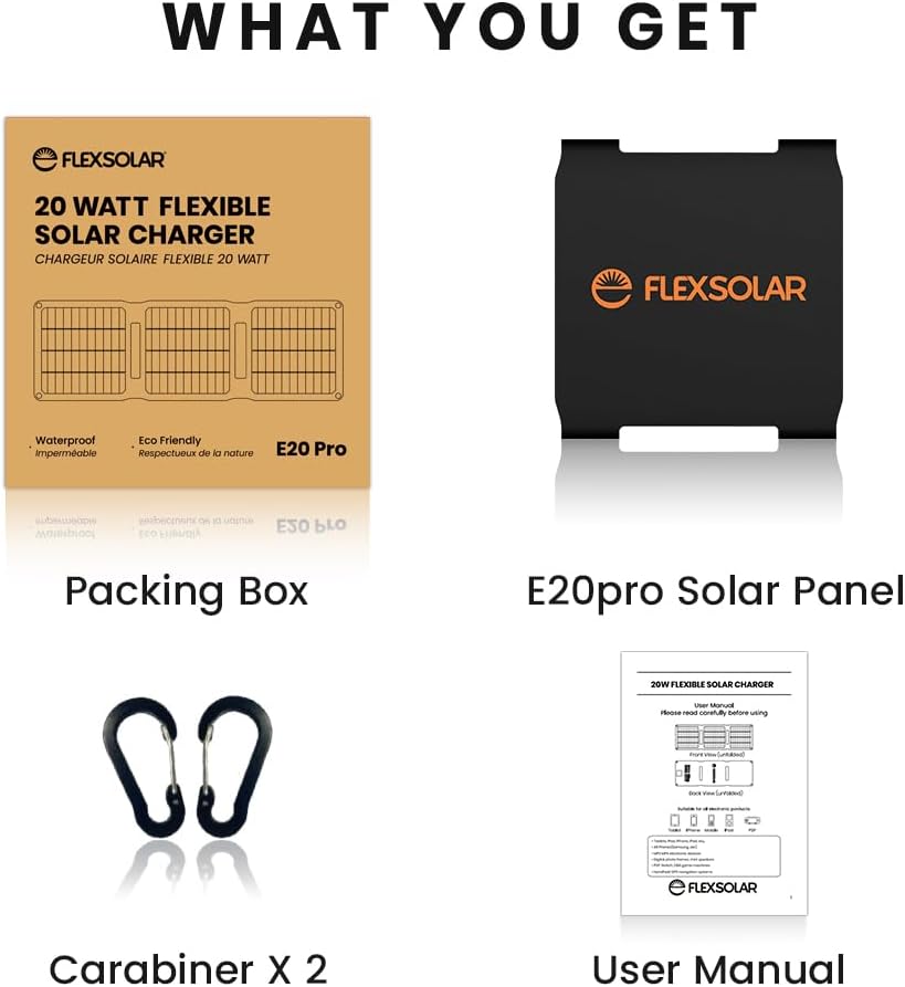 FlexSolar Solarpanel-Ladegerät, 20 W, 5 V, USB-A, USB-C-Ausgang, tragbar, faltbar, kleiner Strom, IP67, wasserdicht, Camping, Rucksackreisen, Wandern, Notfall für Mobiltelefone, Powerbanks – Bild 7