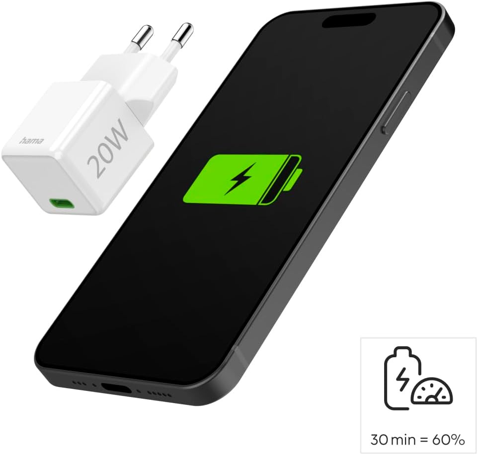 Hama Schnellladegerät mit USB-C (unterstützt Power Delivery und Qualcomm Quick Charge, 20 W, Super-Mini-Größe 2,75 x 2,75 x 2,90 cm, ideal für iPhone) weiß – Bild 4