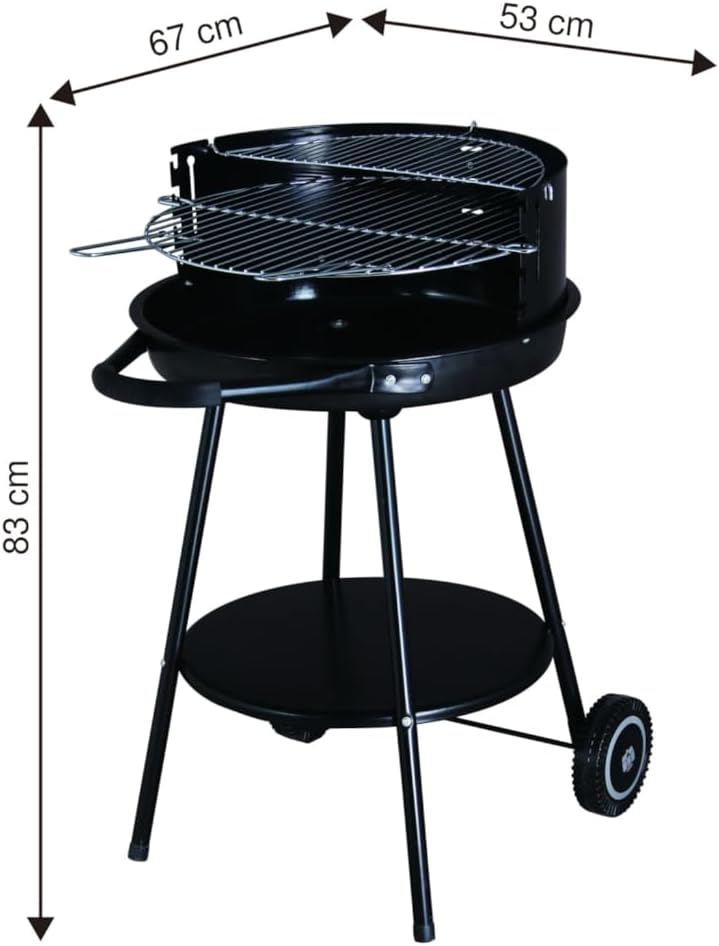 Tarrington House Deluxe Holzkohlegrill, Stahl, tragbarer, runder, höhenverstellbarer Grillrost, Durchmesser 48 cm, mit Rollen, Schwarz – Bild 6