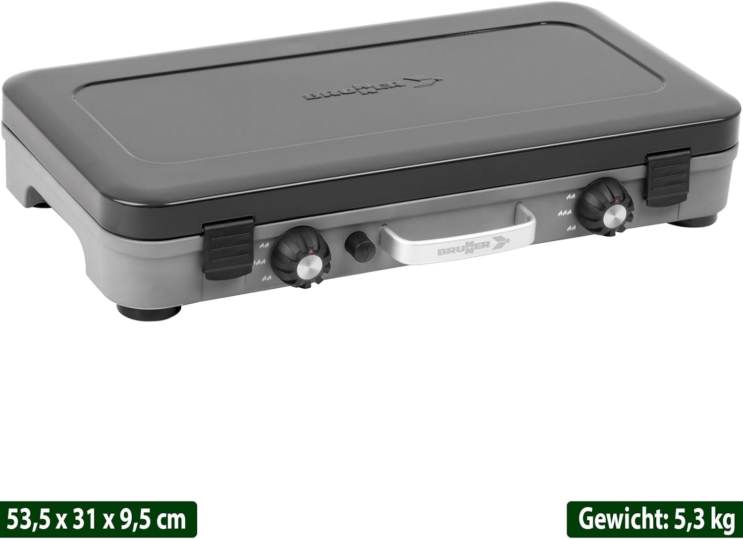 BRUNNER: Powerkook 2-in-1 Tisch-Campingkocher 2-flammiger Edelstahl-Gasgrill & Gaskocher 50 mbar mit Grillplatten mit Gasregler + Gasschlauch – Bild 9