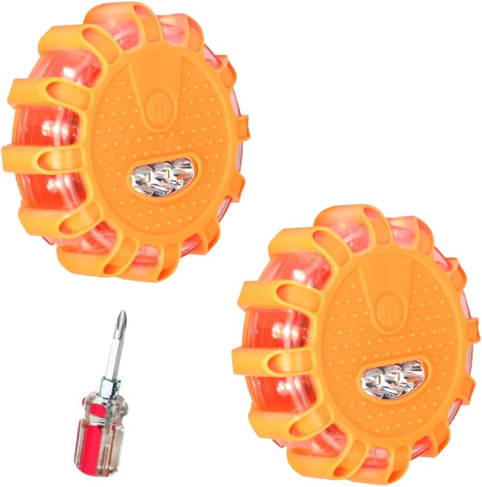 2 x Warnleuchte mit Magnet, Haken und 9 Blinklichtmodi, Orange
