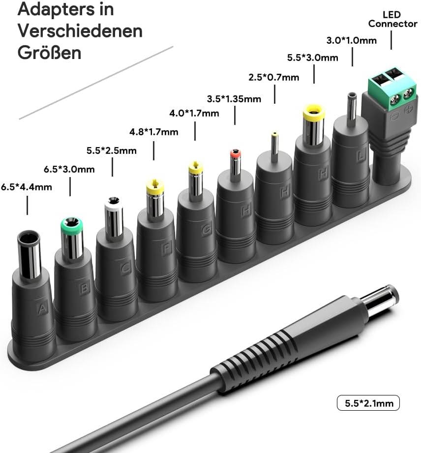 HKY 12 V 2,5 A Universal-Netzteil, Ladegerät, Ladekabel, Adapter für LED-Streifen, Wasserpumpe, Drucker, Scanner, Router, DVD-Player, externe Festplatten, Kamera, Radio, Netzteil, Medion E2221T MD, Akoya E3215 – Bild 3
