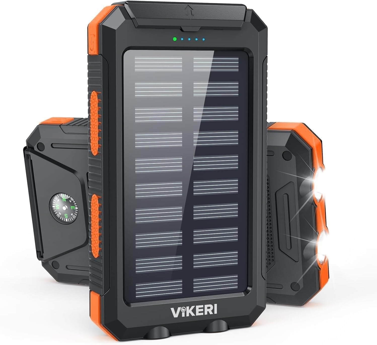 Vikeri Solar Power Bank 26800 mAh, Powerbank Solar Wasserdicht USB C Externer Akku mit 4 Ausgängen, Powerbank für Smartphones, Tablets und mehr (Dunkelorange)