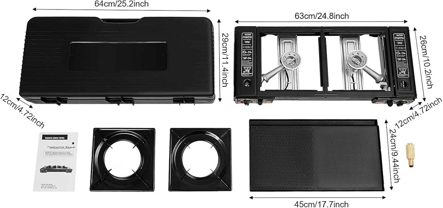 Gaskocher 2 Brenner 2 x 2500 W Gaskocher mit Grillplatte, Campingkocher 2 Brenner, Überdruckschutzventil, Campingkocher für Töpfe bis 34 cm – Bild 8