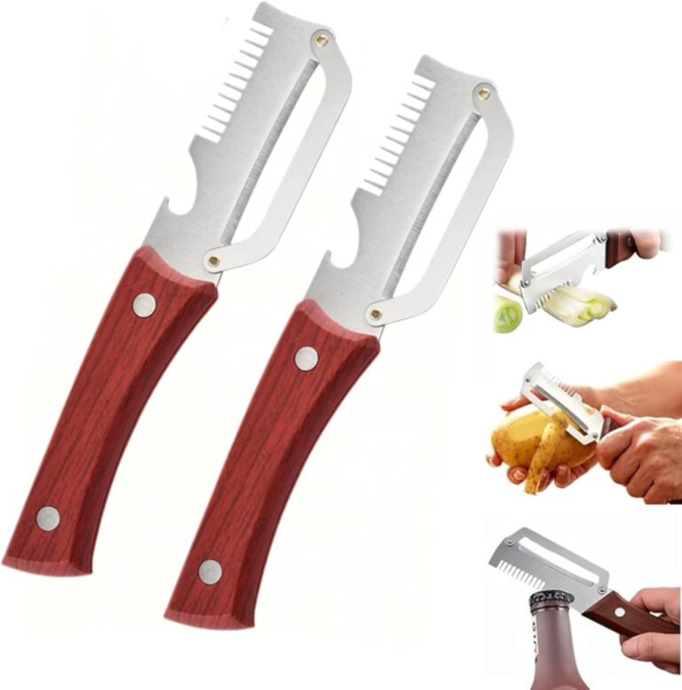 2-teiliger Multifunktionsschäler, 3-in-1 ergonomischer Flaschenöffner, Schälmesser, Edelstahl-Küchenschäler mit Holzgriff, multifunktionaler Schäler, Zerkleinerer, Küchenhelfer