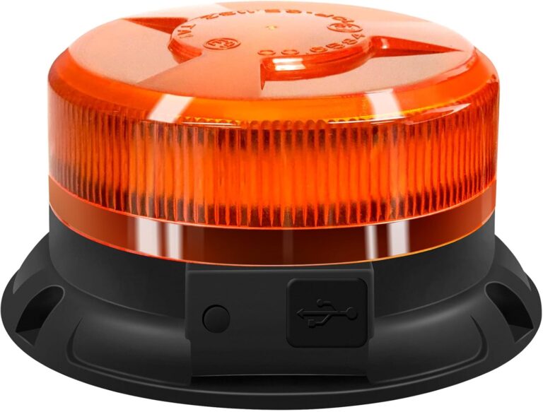 AnTom kreisförmige Batterie, 9 Blinkmuster, 12 V, 24 V, gelbes Warnlicht, LED-Magnet, mit Auto-Ladekabel und USB-Kabel für Auto, LKW, Traktor, Golfwagen, SUV