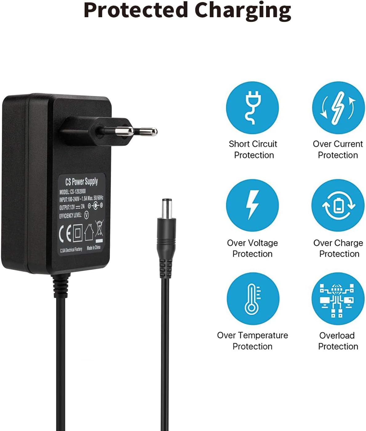 12 V 2 A Netzteil, 24 W Transformator Tonton, AC 220–240 V auf DC 12 Volt, EU-Stecker für LED-Streifen, CCTV-Kamera, Radio, Gehäuse-Lüfter-Router, 1,8 m Ladegerät – Bild 5