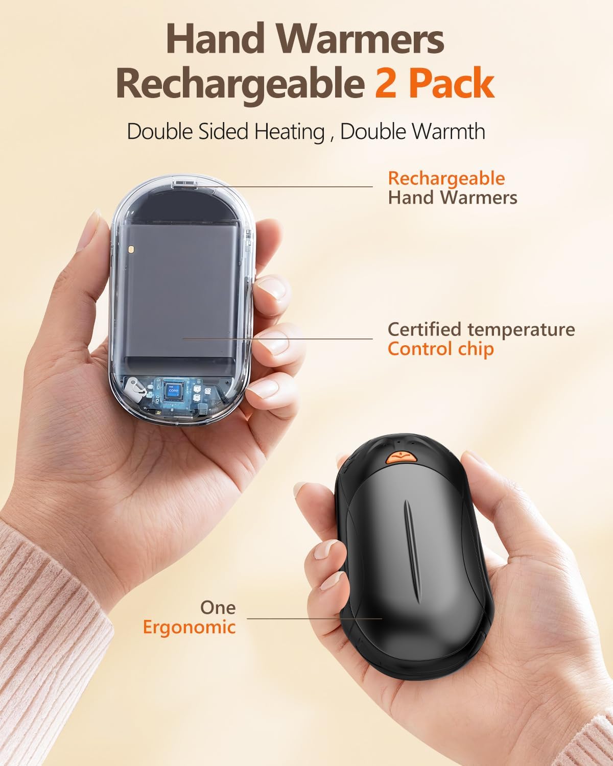 BOSONER Handwärmer, elektrischer Taschenwärmer, wiederaufladbar: 2er-Set, 6000 mAh elektrischer Handwärmer, USB wiederaufladbar, tragbarer Taschenwärmer, ideales warmes Geschenk für Männer und Frauen – Bild 2
