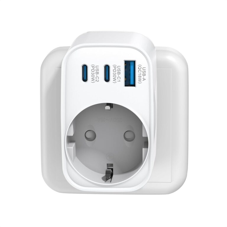 TOPADRE USB C Steckdose mit 2 x USB-C und 1 x USB-A, 30 W Schnellladegerät, 4-Port-Mehrfachstecker, 3680 W Steckdosenadapter, Schuko-Steckdose für Telefon und Haushaltsgeräte, kompakt mit Kindersicherung, weiß