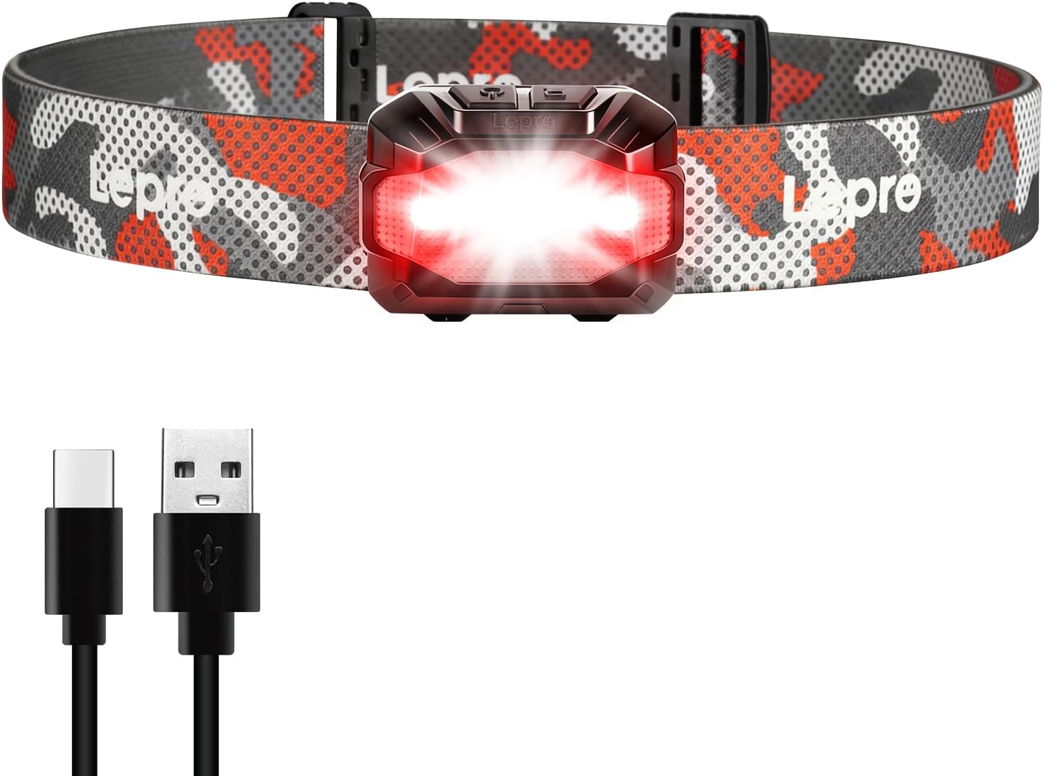Lepro 3W LED wiederaufladbare Stirnlampe, doppelte Stromversorgung, Stirnlampe mit USB-C und 3 AAA (nicht im Lieferumfang enthalten), 10 Modi & rotes Licht, IPX4 wasserdicht, leichte Stirnlampen, ideal zum Joggen und Camping