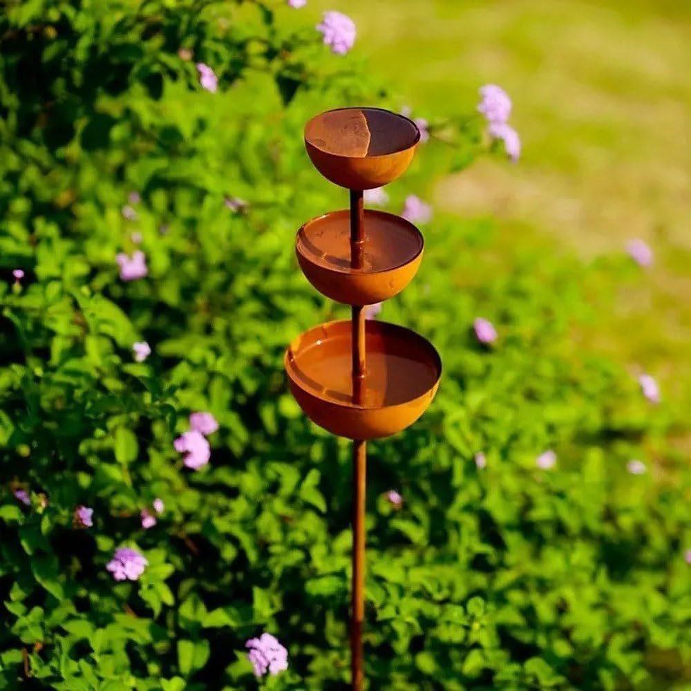 Gartendeko Vintage Vogeltränke Balkon Insektentrog Metall rostiger Gartenstecker für den Außenbereich wetterfest Patina Edelrostoptik rostiger Beetstecker Topfstecker – Bild 6