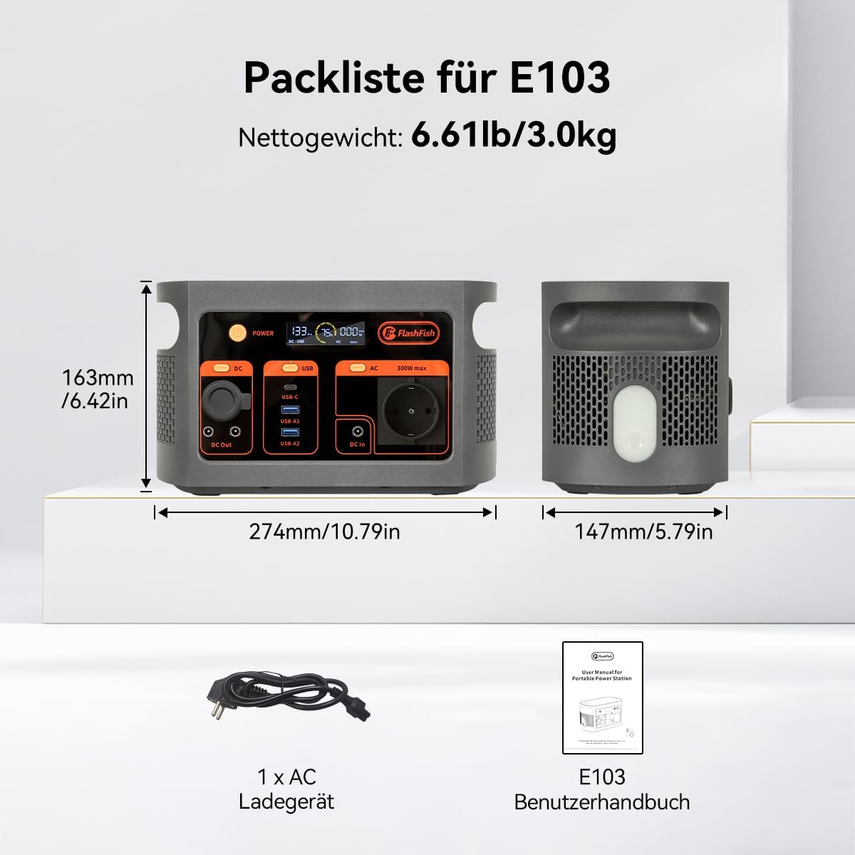 FlashFish 300 W tragbares Kraftwerk mit Solarpanel 100 W, 179,2 Wh LiFePO4-Akku, Schnellladung 0–80 % in 1 Stunde, EPS-Funktion, multifunktionaler Solargenerator für Camping, Outdoor, Reisen, Notfälle – Bild 6